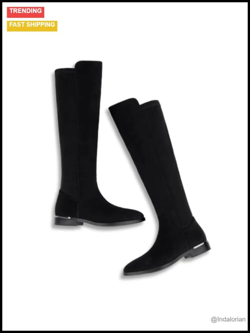 Rounded Toe Stretchy Knee High Boots Side Zipper Suede Low Chunky Block Heel